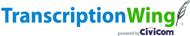 TranscriptionWing, a service of Civicom logo